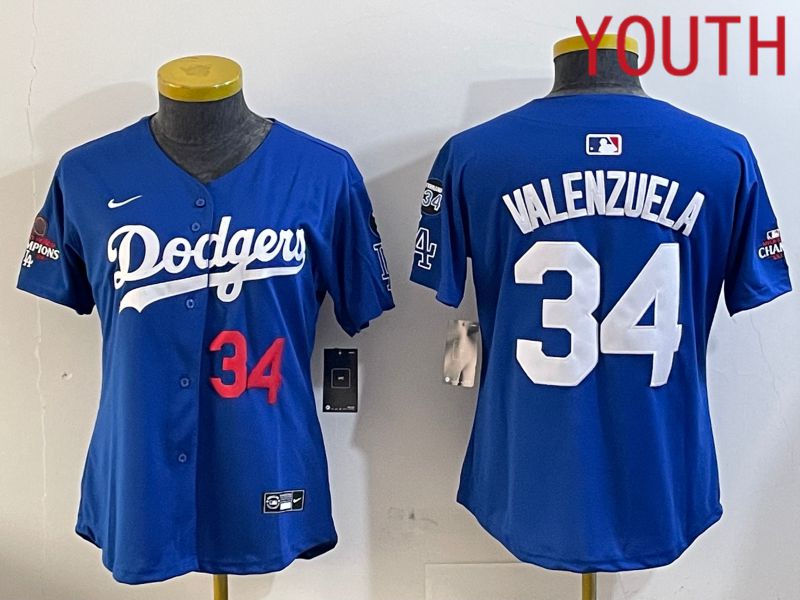 Youth Los Angeles Dodgers 34 Valenzuela Blue Game 2024 Nike MLB Jersey style 12051